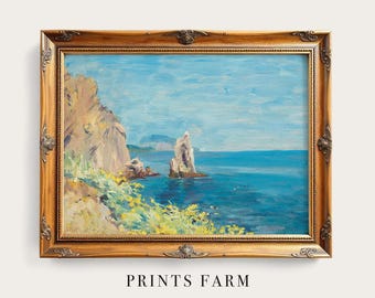 Vintage Seascape Painting, Coastal Wall Art, Beach House Decor / P808