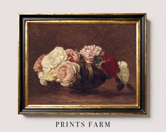 Roses Painting, Flowers Still Life, Farmhouse Decor / P412