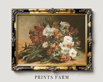 Bouquet Daisies Print, Flowers Painting, Floral Wall Decor / P965