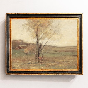Country Landscape, Meadow Painting, Vintage Painting, Farmhouse Decor, Vintage Print / P907