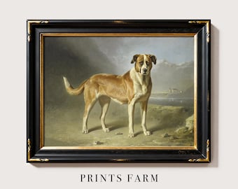 Dog Portrait Print, Antique Style Pet Painting, Animal Artwork / P541