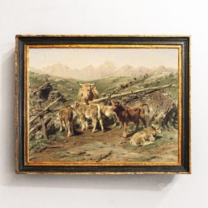 Cows Painting, Farmhouse Painting, Country Landscape, Cattle Wall Art / P681