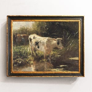 Cows Painting, River Landscape, Cows Farm Painting, Farmhouse Decor, Vintage Art / P89