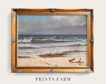 Seaside Painting, Vintage Coastal Print, Beach House Decor / P573