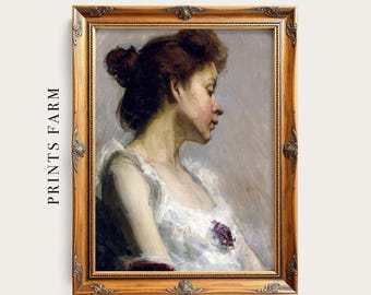 Vintage Woman Portrait, Female Painting Artwork, Farmhouse Decor / P751