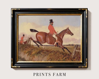 Vintage Horse Print, Fox Hunting Painting, Equestrian Decor / P748
