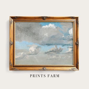 Vintage Cloud Print, Moody Sky Painting, Cottagecore Wall Art