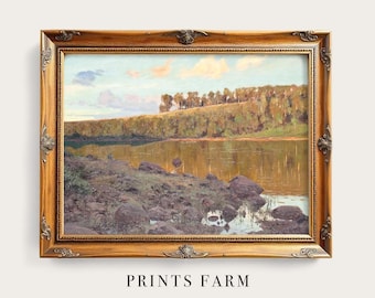River Landscape Print, Farmhouse Wall Art, Cottagecore Decor / P356