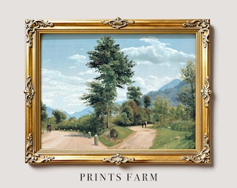 Country Road Print, Rustic Farmhouse Landscape, Cottage Wall Decor / P749