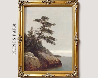 Vintage Seascape Painting, Coastal Landscape Art Print, Beach House Decor / P602