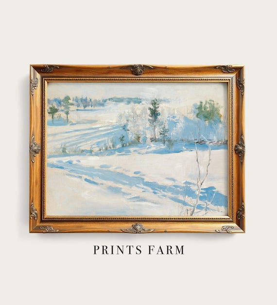 Winter Landscape Art Print, Country Snow Painting, Farmhouse Decor / P240