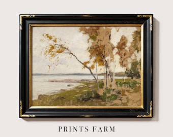 Vintage River Landscape, Countryside Print, Cottagecore Wall Art / P409