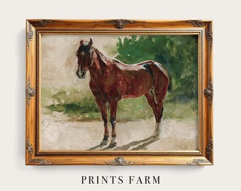 Horse Portrait Print, Vintage Equestrian Artwork, Country Decor / P559