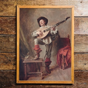 Musician Playing the Theorbo, Music Decor for Home, Gift for Music Lovers, Unique Wall Art / P82