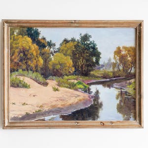 River Landscape, River Vintage Painting, Country Landscape, Farmhouse Decor Gift / P898