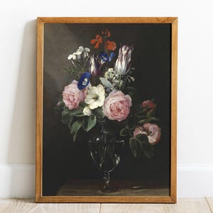 Flower Vase Vintage Painting Art Print, Floral Still Life Decor, Antique Wall Art / P937