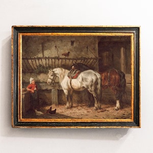 Horses Painting, Horse Print, Farmhouse Painting, Farm Animal Portrait, Mailed Print / P710