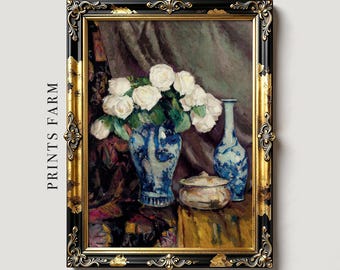 Vintage Roses Print, Floral Still Life Painting, Kitchen Decor / P603