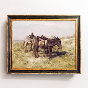 Donkeys Painting, Donkey Print, Animal Art, Farm Animal Painting, Donkey Art / P856