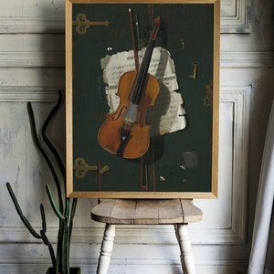 Violin Painting, Violin Still Life, Musician Print, Still Life Painting, Gift for Musician, Vintage Art / P227 image 2