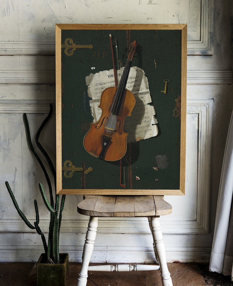 Violin Painting, Violin Still Life, Musician Print, Still Life Painting, Gift for Musician, Vintage Art / P227 image 2