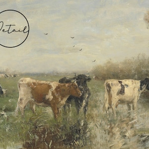 Cows Painting, Country Landscape, Riverside Painting, Home Decor, Vintage Art, Mailed Print / P46 Bild 4