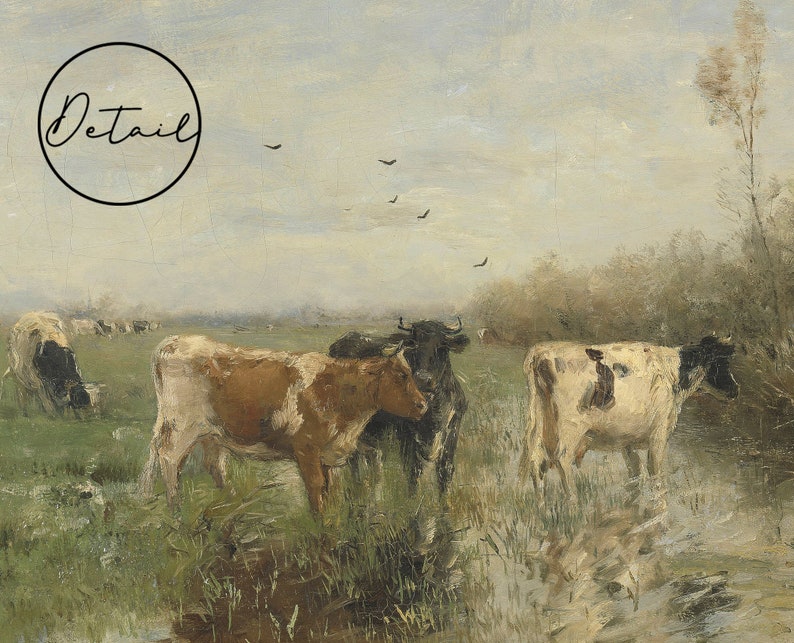 Cows Painting, Country Landscape, Riverside Painting, Home Decor, Vintage Art, Mailed Print / P46 Bild 4