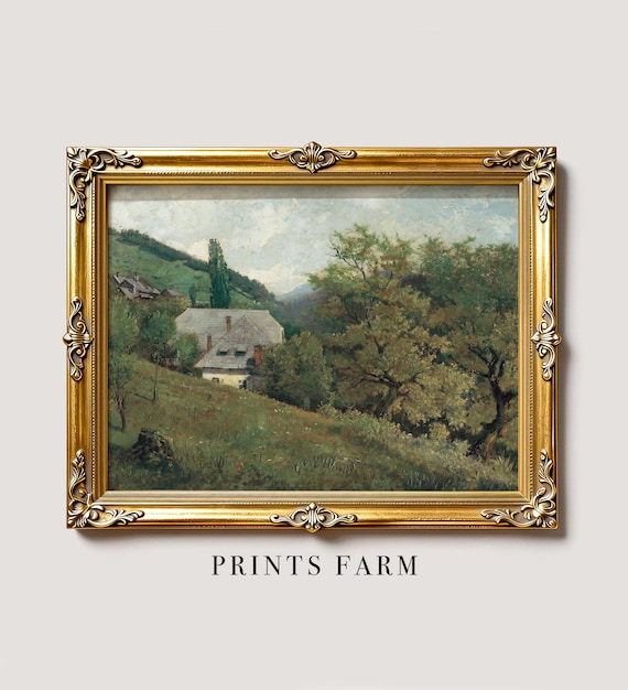 Cottage Landscape Print, Rural Painting, Country House Decor / P182