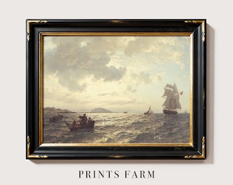 Sailing Ship Painting, Vintage Seascape Print, Мaritime Wall Аrt / P514