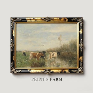 Cows Painting, Country Landscape, Rustic Farmhouse Art Print / P46