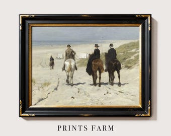 Vintage Equestrian Print, Horse Riders Art, Rustic Home Decor / P953