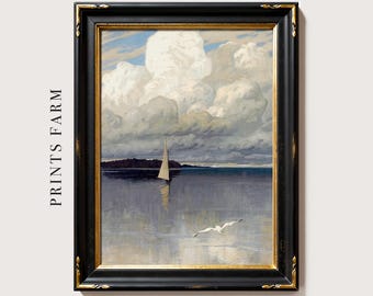 Sailboat Painting, Seascape Print, Coastal Decor, Nautical Wall Art / P658