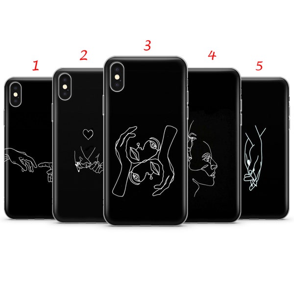 One line art phone case black for iPhone 15,14,13,12,6,7,8,SE2020,11,12, for Galaxy A20e,A51,S10,A12,S21,S22,A51  Huawei P20,P30 lite,P40