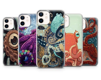 Octopus phone case Ocean fish Cover fits for iPhone 15,14,6,7,8,SE2020,13,11,12, Galaxy A20e, A51, S21FE Galaxy S22,A52,S9A50,S23,