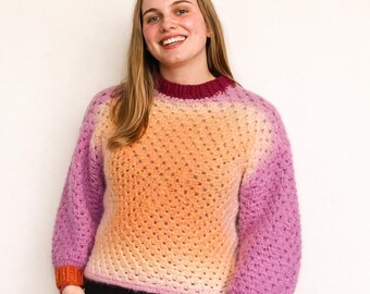 Handmade Crochet Fuzzy Ombre Pull-over Sweater