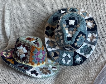 Crochet Granny Square Patchwork Cowboy Hat