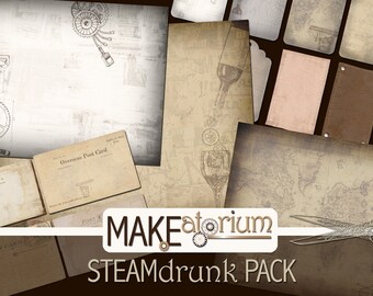 Steampunk Fondos imprimibles, Postales, Paquete de etiquetas: Tema de vinos y espíritus, diario de chatarra, papel, álbum de recortes, artesanía, descarga digital instantánea