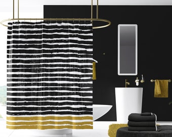 Jagger - Black White & Gold Abstract Stripes Shower Curtain