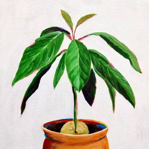Avocado Plant - Origineel Schilderij - Kunst aan de muur / decor / uniek / handgemaakt / keuken / woonkamer
