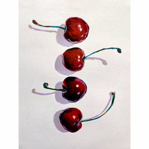 Kersen - Origineel Schilderij - Bloem /Muur kunst/Decor/Uniek/Handgemaakt/Keuken/Woonkamer/Fijne kunst/Wanddecoratie/Interieur