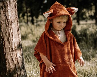 Fuchs Badeponcho für Kinder und Babys - Poncho Fuchsponcho Rostorange mit Fuchsohren und Fuchsschwanz