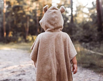 Bear bath poncho for children and babies - poncho bear brown with bear ears