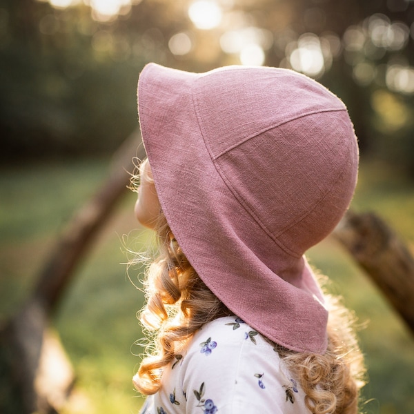 Chapeau de soleil en lin chapeau d'été bébé enfant unisexe avec protection du cou