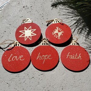 Christmas Ornaments | FIVE Hand Painted Ornaments | Holiday Ornament | Christmas Ornament Set | Wood Ornament | Handmade | Christmas Gift