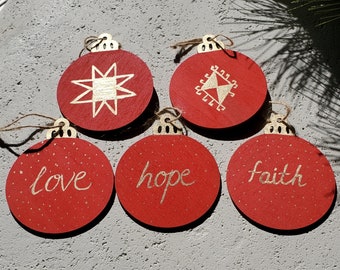 Christmas Ornaments | FIVE Hand Painted Ornaments | Holiday Ornament | Christmas Ornament Set | Wood Ornament | Handmade | Christmas Gift