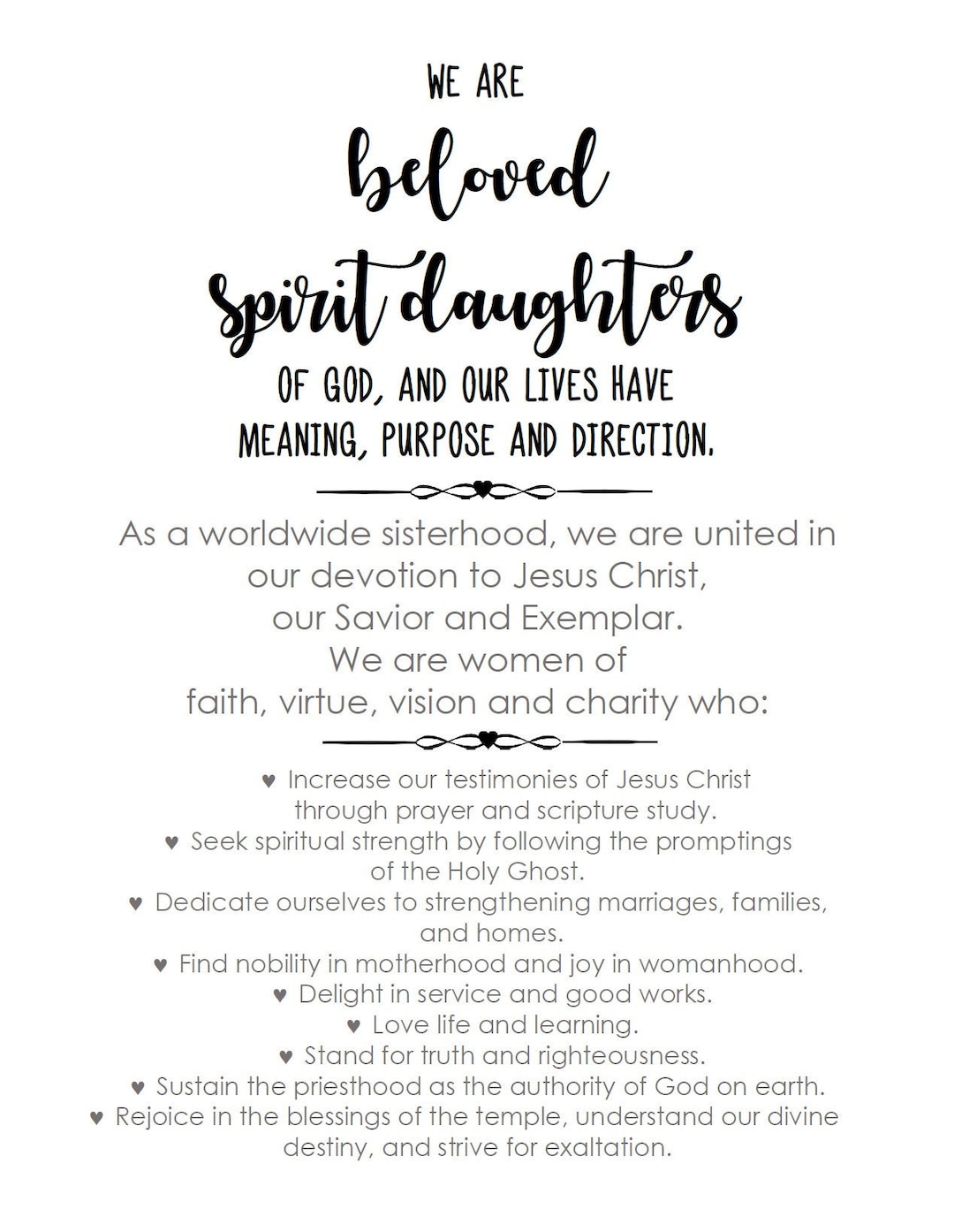 LDS YW Theme / RS Declaration Theme - B&W for Printing - Tool for ...