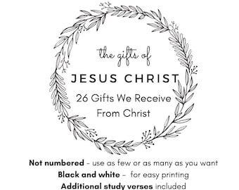 SUD 26 Presentes de Jesus Cristo - Cartões de Advento com Contagem Regressiva para o Natal - Versículos para Estudo - Imprimível em Preto e Branco