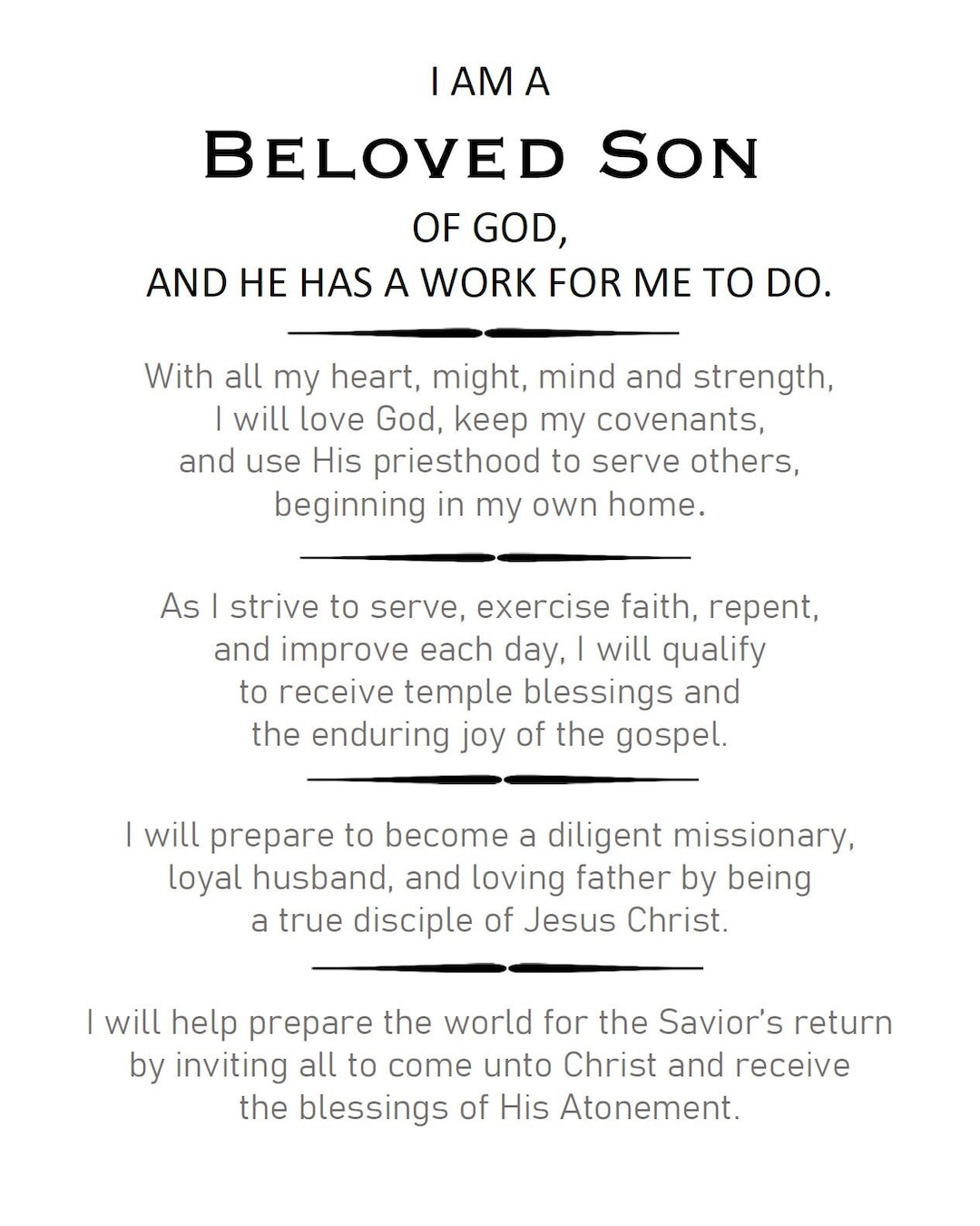 LDS Aaronic Priesthood Theme Print - B&amp;W for Printing - Tool for ...