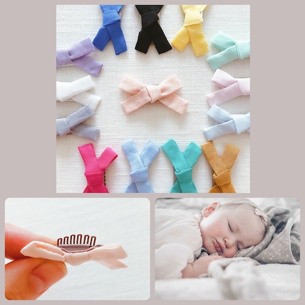 Mini gentle baby hair clips for babies with fine hair in Liberty of London solid colors