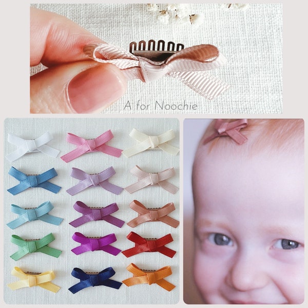Mini gentle hand tied ribbon bow hair clips for babies with fine hair